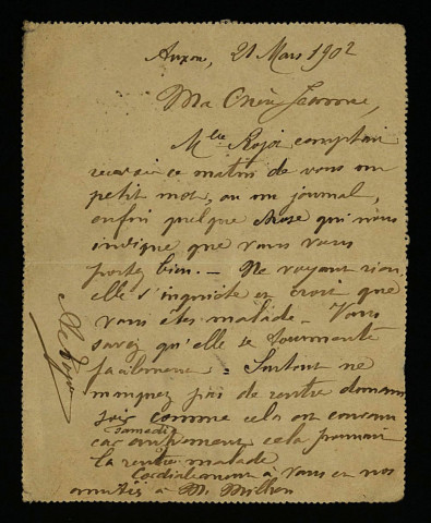 ROJOT (A.), employé de préfecture à Auxerre, attaché à Louise Dorent : 6 lettres.