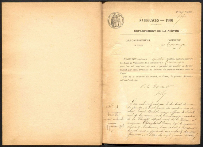 Tronsanges : actes d'état civil.