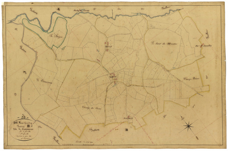 Dun-sur-Grandry, cadastre ancien : plan parcellaire de la section B dite de Creuseverne, feuille 1