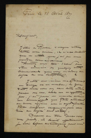 CHÉDEVILLE (Léon),sculpteur (décédé en 1883) : 1 lettre.