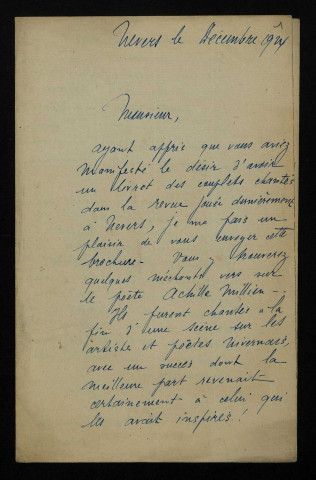 BERTHAUD, directeur de salle à Nevers : 1 lettre.