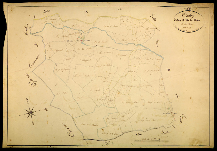 Onlay, cadastre ancien : plan parcellaire de la section D dite de Brion, feuille 1