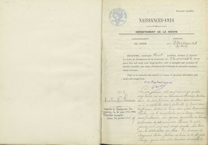 Varennes-lès-Narcy : actes d'état civil.