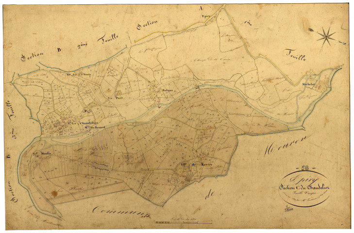 Epiry, cadastre ancien : plan parcellaire de la section C dite du Chandelier