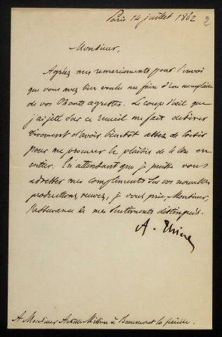 THIERS (Adolphe), homme politique (1797-1877) : 3 lettres.