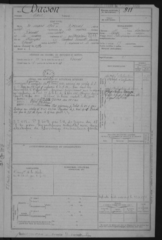 Bureau de Nevers, classe 1921 : fiches matricules n° 809 à 1456