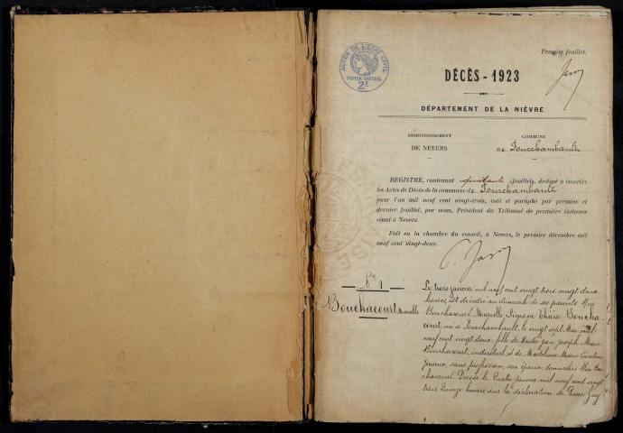 Fourchambault : actes d'état civil (décès).
