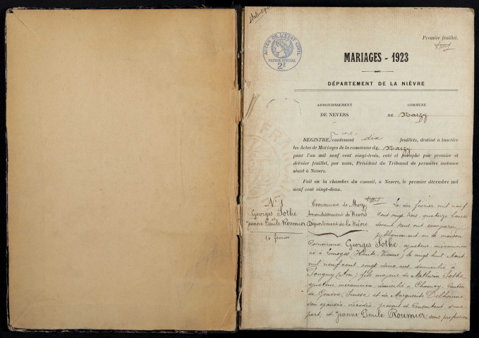 Marzy : actes d'état civil.