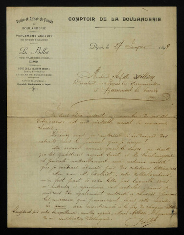BILLET (P.), boulanger à Dijon, membre du Comptoir de la boulangerie : 1 lettre.
