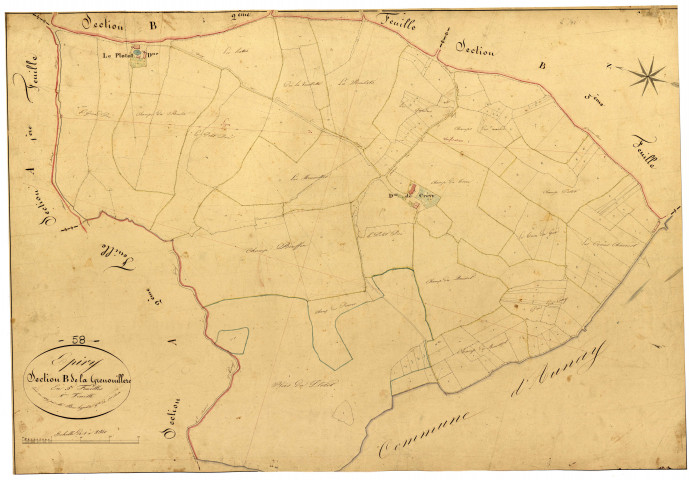Epiry, cadastre ancien : plan parcellaire de la section B dite de la Grenouillère, feuille 1