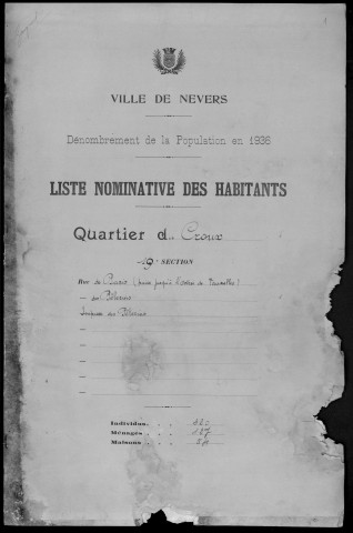 Nevers, Quartier du Croux, 19e section : recensement de 1936