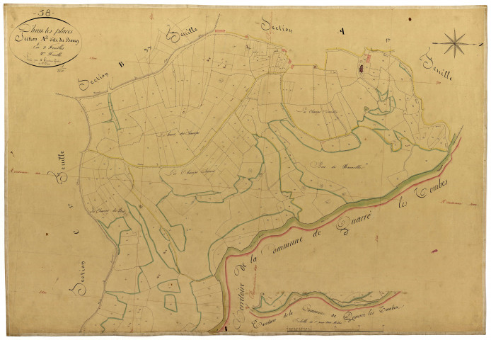 Dun-les-Places, cadastre ancien : plan parcellaire de la section A dite du Bourg, feuille 2