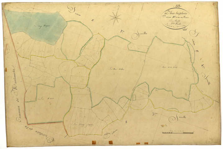 Dun-les-Places, cadastre ancien : plan parcellaire de la section E dite du Parc, feuille 2