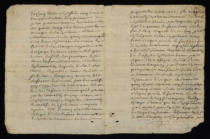 Contentieux (procédure civile). - Obligation Le Bègue, assignation par la veuve du lieutenant d'artillerie [Flament] adjudicataire de la terre de La Chassaigne contre Anjorand et Hurtault sa femme : document de requête.