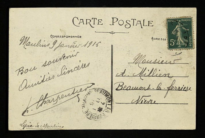 CHARPENTIER (Henri), fils de Hubert Charpentier (né en 1901) : 1 lettre, 1 carte postale illustrée