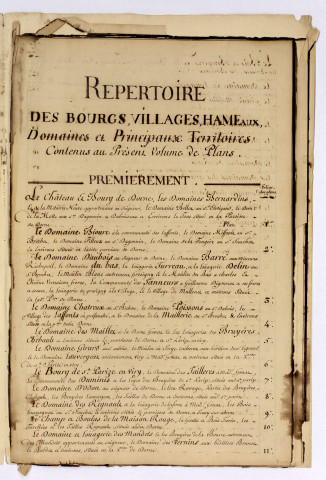 Plans géométraux du bailliage, terre, justice et seigneurie de Dornes, et dépendances : atlas terrier.