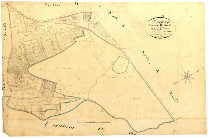 Dornecy, cadastre ancien : plan parcellaire de la section B dite de Vauxfilloux, feuille 2