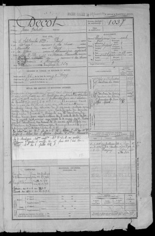 Bureau de Nevers, classe 1919 : fiches matricules n° 1035 à 1582