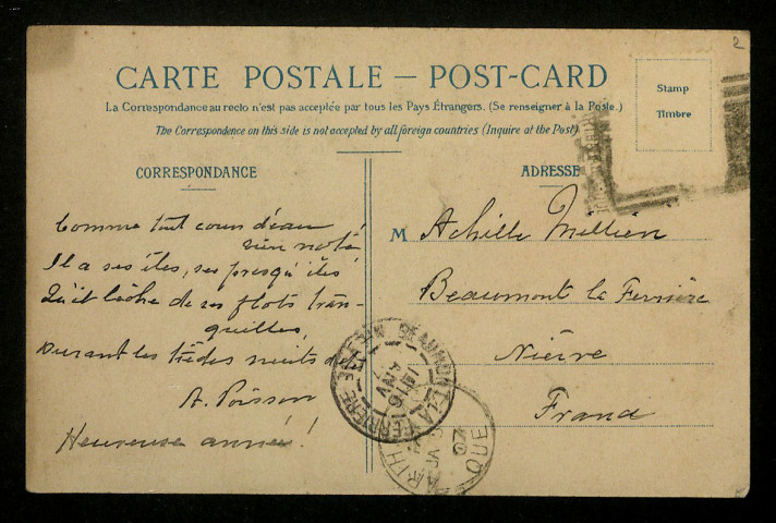 POISSON (Adolphe), poète québecois : 1 lettre, 1 carte postale illustrée.