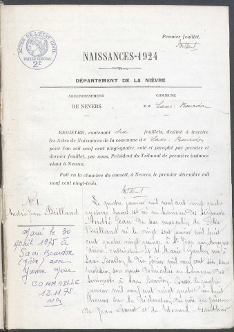 Saxi-Bourdon : actes d'état civil.