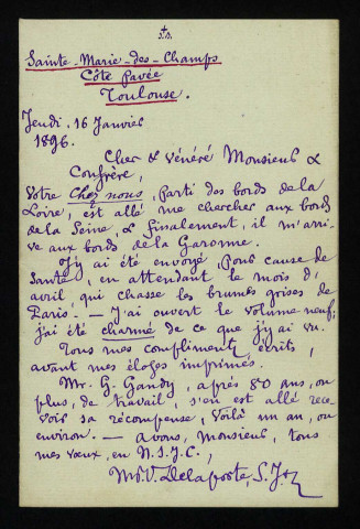 DELAPORTE (Victor), jésuite et critique aux Etudes (1846-1910) : 2 lettres.