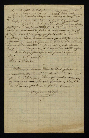 CHASTAN (Auguste), poète à Valréas (Vaucluse) (né en 1823) : 1 lettre.