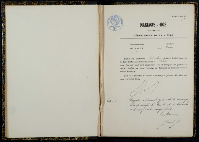 Nuars : actes d'état civil.