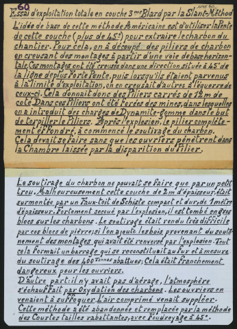 Essai d'exploitation totale en couche 3e blard, méthode Slant.