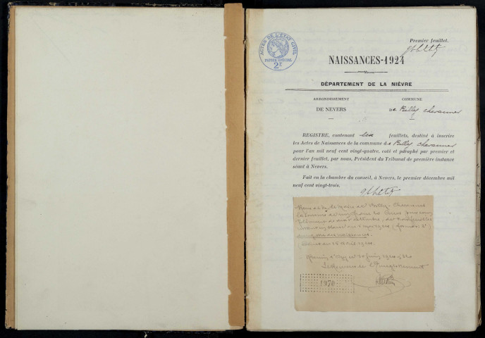 Billy-Chevannes : actes d'état civil.