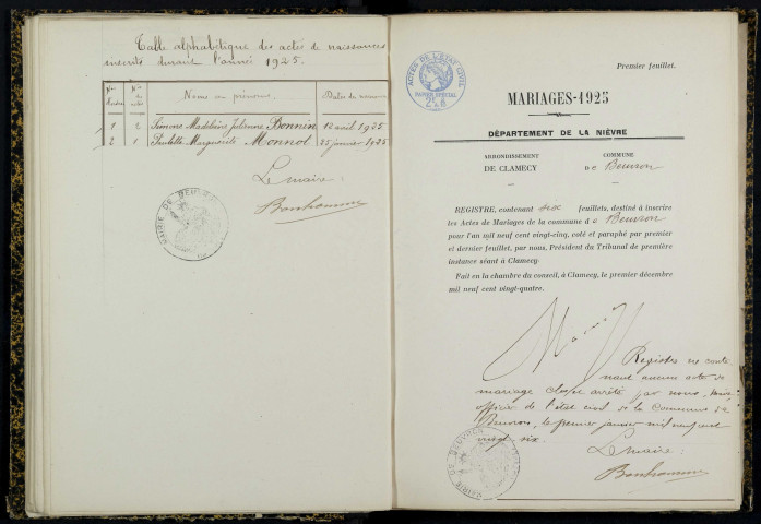 Beuvron : actes d'état civil.