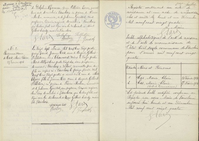 Vauclaix : actes d'état civil.