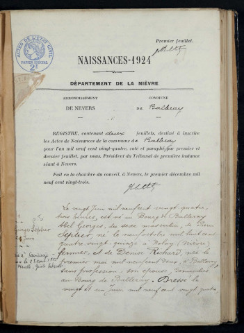 Balleray : actes d'état civil.