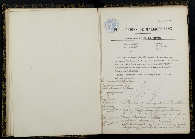 Mouron-sur-Yonne : actes d'état civil.