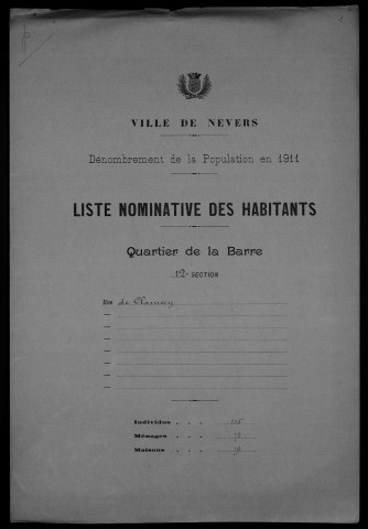 Nevers, Quartier de la Barre, 12e section : recensement de 1911