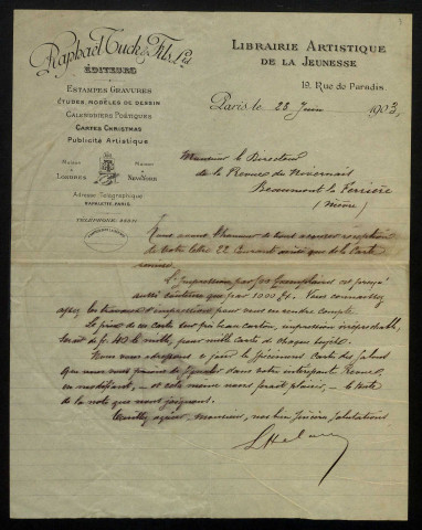 TUCK (Raphaël et fils), libraire éditeur à Paris : 4 lettres.