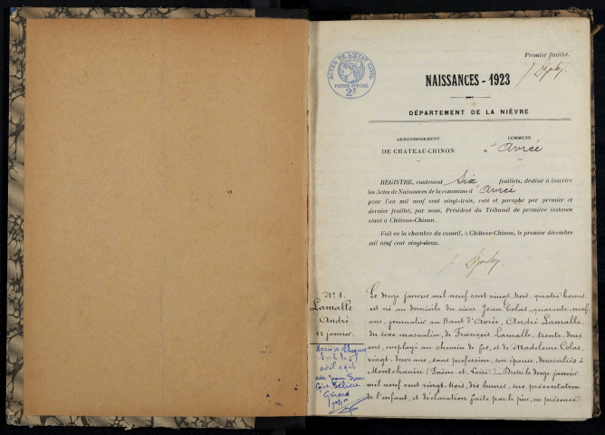 Avrée : actes d'état civil.