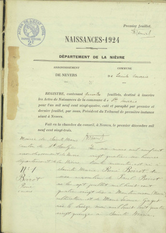 Sainte-Marie : actes d'état civil.