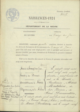 Toury-sur-Jour : actes d'état civil.