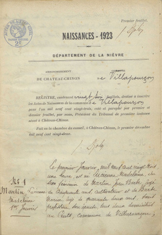 Villapourçon : actes d'état civil.