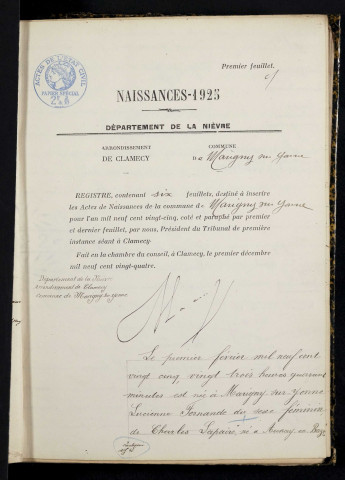 Marigny-sur-Yonne : actes d'état civil.