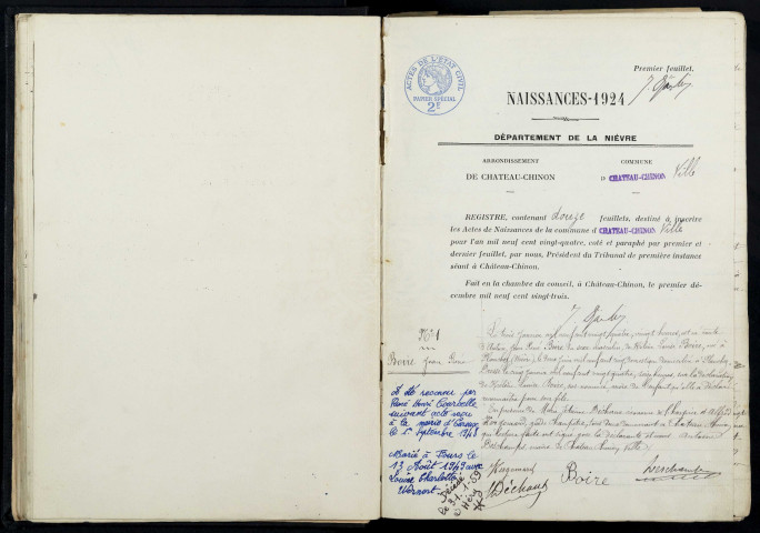 Château-Chinon Ville : actes d'état civil.