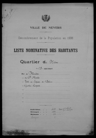 Nevers, Quartier de Nièvre, 13e section : recensement de 1936