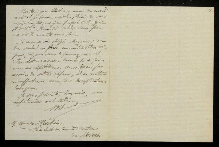 HURBAIN (Maurice), membre du Comité d'aviation de Nevers : 1 lettre.