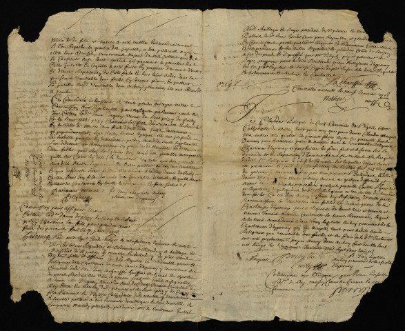 Contentieux (procédure criminelle). - Insultes et diffamations par Agnès d'Agnon avec de Prisye chanoine de Nevers et consorts : copie d'une collation de la procédure et de l'amende honorable de janvier 1713 pour les chartreux d'Apponay (commune de Rémilly).