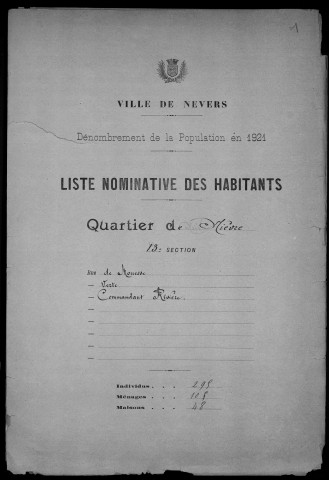 Nevers, Quartier de Nièvre, 13e section : recensement de 1921