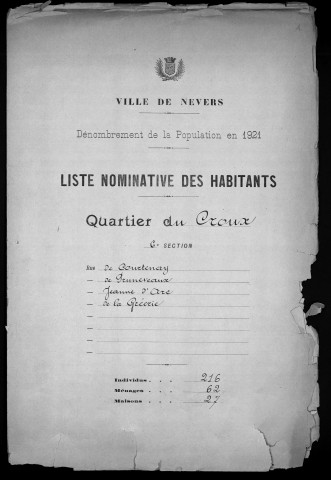 Nevers, Quartier du Croux, 6e section : recensement de 1921