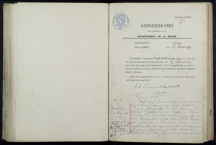 Clamecy : actes d'état civil.