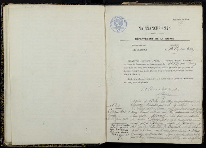 Billy-sur-Oisy : actes d'état civil.
