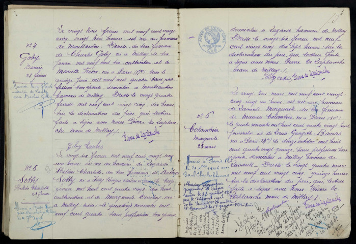 Millay : actes d'état civil.