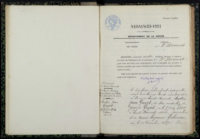 Saint-Bonnot : actes d'état civil.